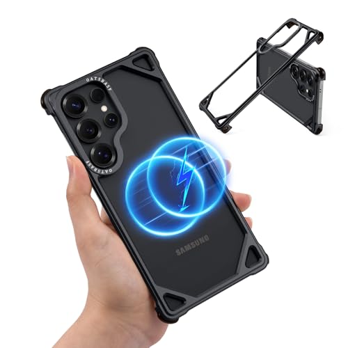 XAOVUIR for Samsung Galaxy S25 Ultra Case Compatible with Magsafe Aluminum Metal S25 Ultra Phone Case Slim Thin 4 Corner Shockproof Protection Bumper Case for Galaxy S25 Ultra Black