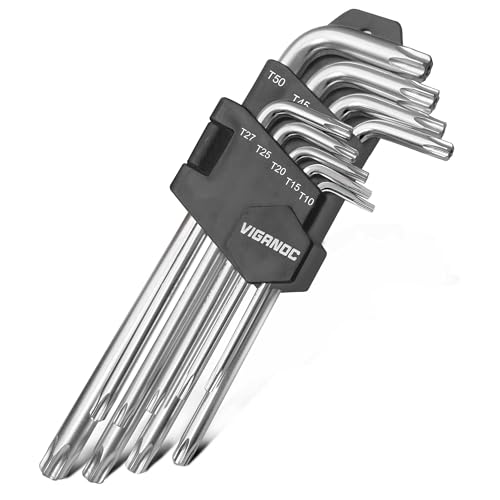 Viganoc Chrome Vanadium Steel Long Arm Torx Star Allen Wrench Set T10-T50 9-Piece