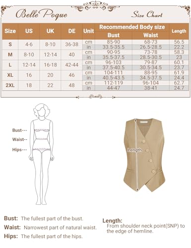 Belle Poque Damen Weste mit Taschen Damen Weste Elegant Ärmellos Tief V-Ausschnitt Arbeit Büro Weste Marineblau S