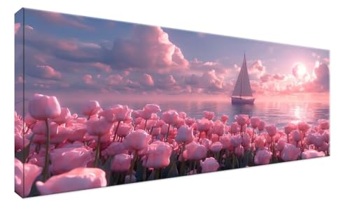 Peinture diamant adulte XL 70x140 cm nuage et tulipe broderie diamant kit complet