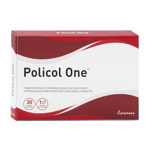 Plameca Policol One - Integratore Colesterolo - Formula di Riso Rosso Fermentato di cui monacoline con Ceremyces, Gugul, Scagliola, Carciofo, Tarassaco e Coenzima Q10-30 Capsule