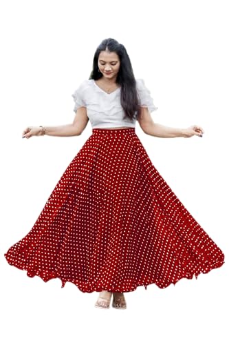 Image of Classic Flared Long Floor Length Georgette Skirt for Women /Girls and Lycra Crop-Top Set || Polka Dot Skirt || Elegent Design || Drawstring Band