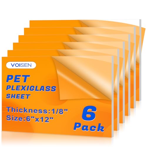 Image of VOISEN 6 Pack Plexiglass Sheets 1 /8 Inch Thick, 6 inchX12 inch Plexi Glass Panel,Plastic Sheet for Crafts,Signs, Display Cases, Sneeze Guard, Cut with Engraver,Power Saw or Hand Tools