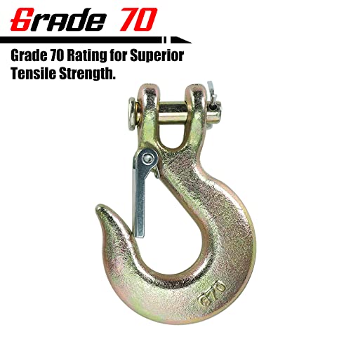 Aikosin 4 Pack 5/16" Gold G70 Clevis Slip Hook Tow Chain Hook W/Latch For Trailer Truck,Heavy Duty Grab Hook,18,000 Lb Capacity #TOP3