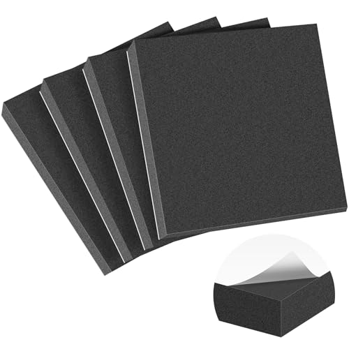 MYFAMIREA 4 PCS Adhesive Foam Padding Sheets Closed Cell Self Adhesive Sticky Foam Pads, 3/4" Thick 4'' x 4'' Neoprene Rubber Sheets Non-Slip Insulation Pads Vibration for Furniture Crafts Cars, Black