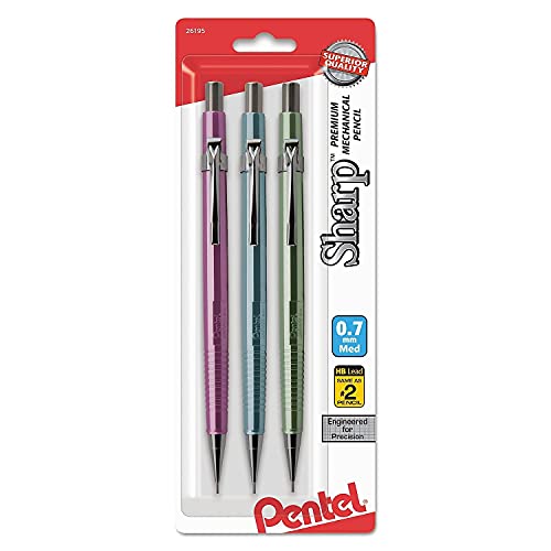 Image of Pentel Sharp Mechanical Pencil, (0.7mm), Medium Line, Metallic Barrel, Assorted Colors, Pack of 3 (P207MBP3M1)