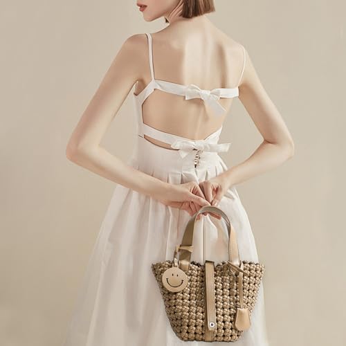 Image of Woven Handbags for Women Top Handle Satchel Handbag Basket Bucket Bag Small Woven Tote Bag Hobo Purses