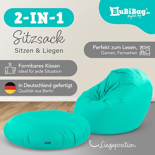 BuBiBag 2in1 Sitzsack L - XXL mit Füllung für Kinder & Erwachsene, Gaming Beanbag & Bodenkissen...