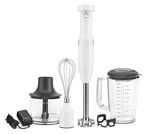 KitchenAid KHBBV83WH Cordless Variable Speed Hand Blender with Chopper and Whisk Attachment White