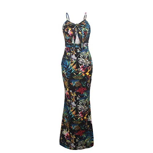 Image of Women's Summer Floral Spaghetti Strap Long Maxi Dresses Low-Cut Bohemian Beach Sundress