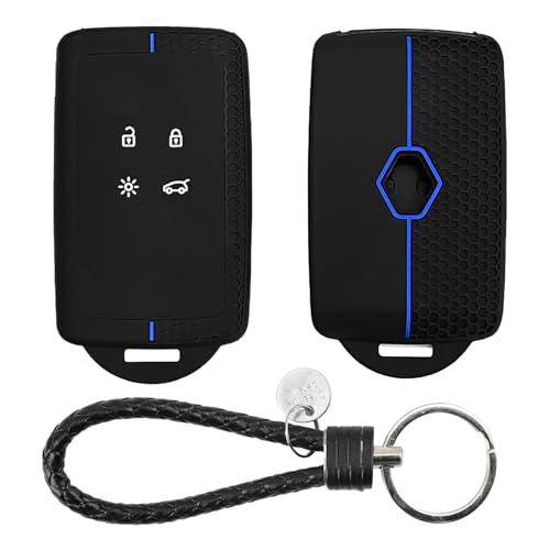 Car Key Cover for Renault 4 Button Car Key Card Case Soft TPU Silicone Key Fob Cover Compatible with Clio Megane Koleos Kadjar Captur Espace Dacia Duster (Blue)