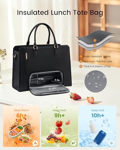 Image of LOVEVOOK Laptop Tote Bag for Women,Leather Work Bag with Tumbler Holder
