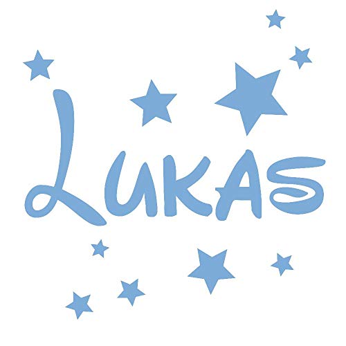 timalo® Wandtattoo mit Namen für Kinder – inkl. Sterne – personalisierbar für Jungen und Mädchen | 73077b-lichtblau-40cm-20sterne