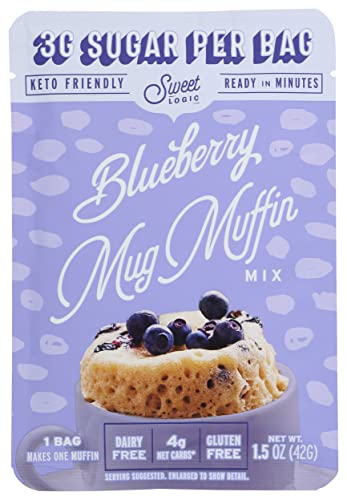 Sweet Logic Blueberry Mug Muffin Mix, 3g Sugar, Ready in Minutes, Keto, Dairy Free, Gluten Free, 1.5 Ounce (Pack of 10)