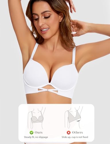 Image of Upushall Push Up Padded Bras for Women Add 2 Cups Plunge T Shirt Everyday Bra Seamless Underwire Support