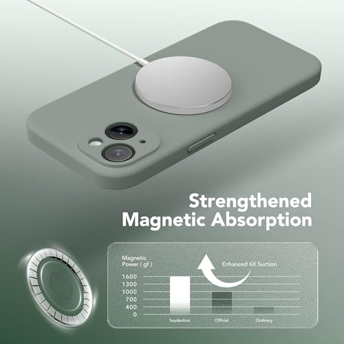 Image of Magnetic for iPhone 14 Case, Compatible with MagSafe, [Full Camera Protection][Screen Protector] Silicone Shockproof Protective Phone Case for iPhone 14 6.1 inch, Calke Green