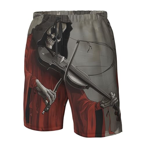 Men's Quick Dry Swim Shorts Grim Reaper Playing The Violin Skull Fantasy Dark Beach Trunks with Pockets4