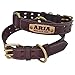 BlazingPaws Pawficer Heavy Duty Breathable Handmade Thick Leather Dog Collar, with Personalized Custom Leather Name Tag and Safety Ring (XXL: 23-26
