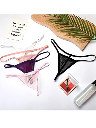 Jiuguva 5 Pack Micro Back g String, Low Rise Lace Breathable Women's Seamless Exotic Underwear M Size T Back Micro Thongs Panty3