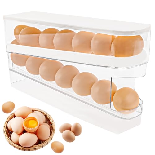 TNEDFOD 2 Plantas Hueveras para Frigorífico, Dispensador De Huevos, Portahuevos Rodante Automático para Refrigerador, Ahorro de Espacio Dispensador de Huevos para la Nevera Huevo