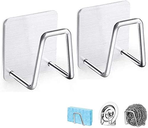 BeFunky SUS304 Adhesive Punch Free Sink Sponge Holder, Kitchen Bathroom Dish Organizer, Storage Organizer, Small Sponge Holder, Waterproof Stainless Steel Sink Sponge Holder (Pack of 2)