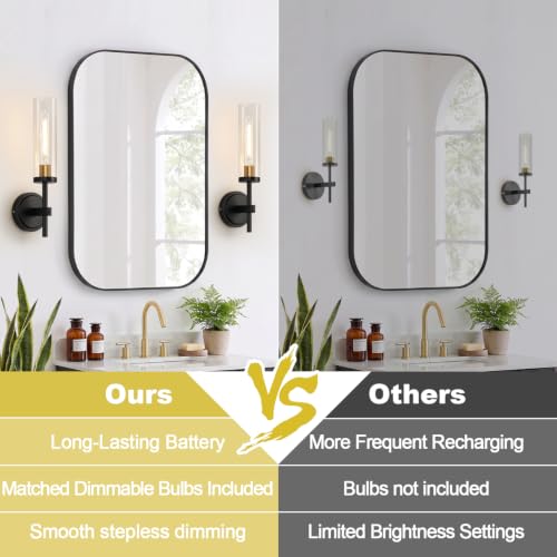 Image of Battery Operated Wall Sconce Set of 2,Black and Gold Wireless Rechargeable Wall Lighting Fixtures with Remote Control,Dimmable Wall Light for Bathroom ,Vanity, Living Room, Bedroom, Hallway, Stairway