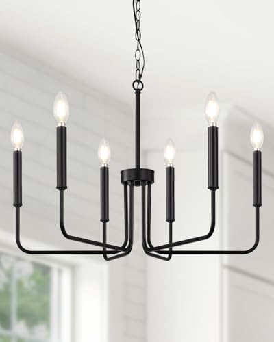 Yunnix 6-Light Matte Black Farmhouse Chandelier