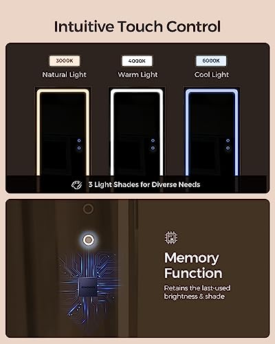 SONGMICS LED Jewelry Cabinet Standing, Lockable Armoire With Full-Length Mirror and Adjustable Lights, Space-Saving Organizer, Gift Idea, Cloud White UJJC008W013