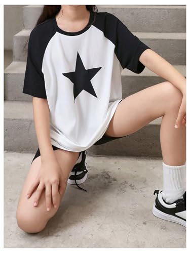 SHENHE Girl's Oversized Star Graphic T Shirt Raglan Sleeve Colorblock Crewneck T Shirt4