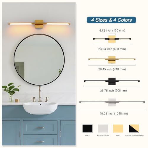 Image of TODOLUZ 36-Inch 5CCT 20W LED Bathroom Vanity Light Fixture, Brushed Brass 2700K-5500K Wall Sconce Lighting with Rotatable Lamp Tube