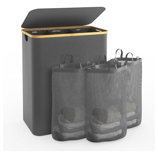 Laundry Hamper with Lid, 145L Extra Large Laundry Hamper 3 Section Dirty Clothes Hampers for Laundry Divided Laundry Basket Organizer for Bedroom,Laundry Room,Dirty Clothing Hamper,Grey
