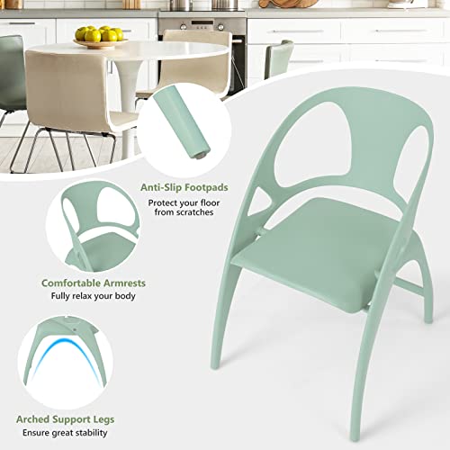 Giantex Folding Dining Chairs Set Of 2, Outdoor Plastic Dining Chairs With Armrest And High Backrest, 330 Lbs Modern Dining Chairs For Dining Room Kitchen, Green #TOP6