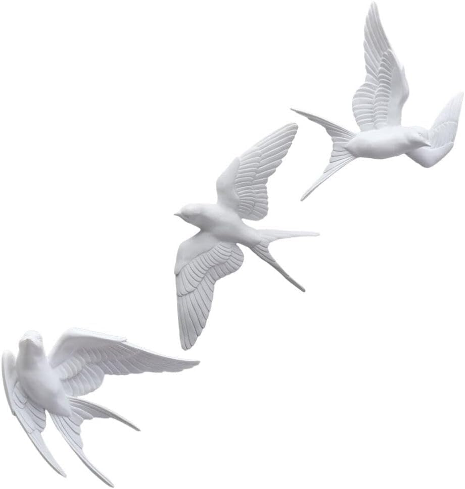 Sculture da parete a forma di rondine in resina, decorazione 3D volante, statua di uccello, sculture artistiche per soggiorno, camera da letto (bianco, 3