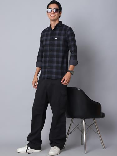 Image of Majestic Man Men Comfort Slim Fit Checked Cotton Casual Shirt