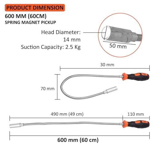 Image of Harden 24 inch (60cm) Flexible Magnetic Pickup Tool Capacity 2.5kg - 660245 | High-Power Magnet | Bendable Hose | Reaches Narrow Corners | For Car, Home & Machine Use | Retrieves Nails & Screws