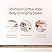 Baby Changing Basket with Waterproof Pad, Premium Cotton Rope Foldable Diaper Changing Mat for Dresser & Table, Breathable Moses Style Basket for Newborns, Nursery Decor with Safety Belt