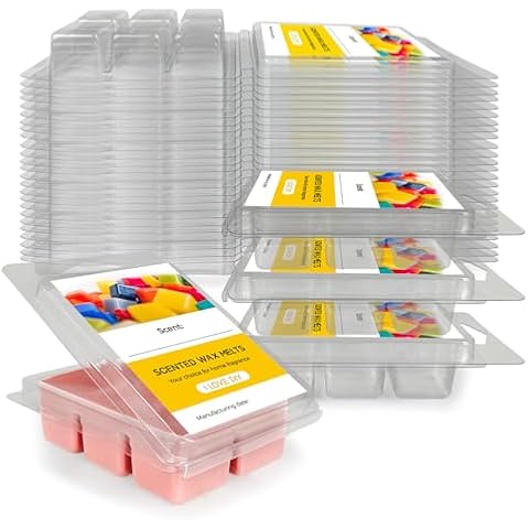 25 Packs Wax Melt Molds, 6 Cavity Clear Empty Plastic Wax Melt Containers for Wickless Tarts Candles Cover