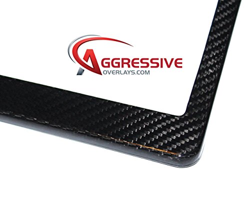Aggressive Overlays Genuine Carbon Fiber License Plate Frame With Screws And Caps Tag Registration 100% Real Premium Quality 3D Twill Weave Light Weight Gloss Finish Standard Size Us Car Qty 1 #TOP3
