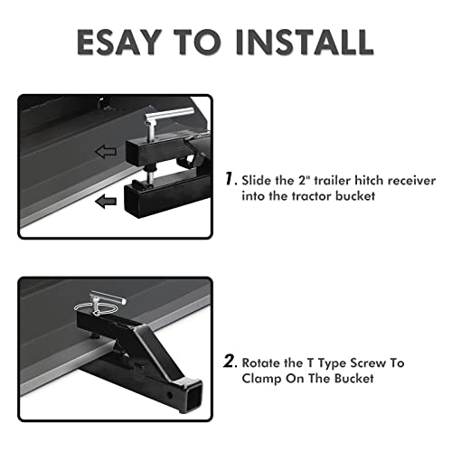 Bucket Hitch For Tractor, Ebesttech 1Pc Clamp On Trailer Hitch Receiver 2" Ball Mount Adapter Compatible With Deere Bobcat Bucket (Black) #TOP3