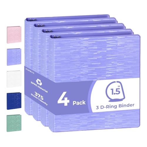 Classeur à 3 anneaux en D POPRUN lot de 4 pour ranger 375 feuilles de bureau sans PVC