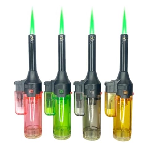Ambrogio.L Single Jet Torch Lighters, 4 Packs, Adjustable Butane Jet Visible Gas Tank Windproof Safe Lighters for Cooking BBQ Hiking Cover