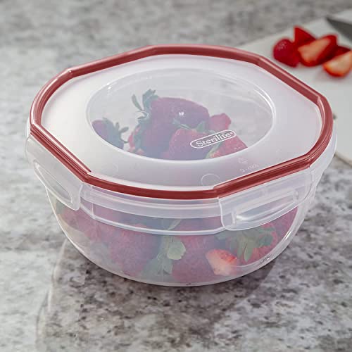 Sterilite 03938604 Rocket Red Ultra Seal 2.5 Quart Clear Plastic Food Storage Latching Bowl Containers With Tight Lids, Clear/Red (16 Pack) #TOP6