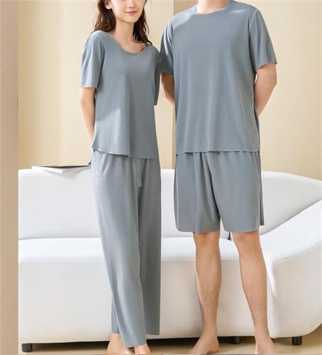 Soft Comfortable Ice Silk Short Sleeve 2-Piece Set, Short Sleeve Couple Loungewear, Summer Breathable Pajama Set3