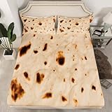 Burritos Tortillas Bed Sheet Set Giant Funny Realistic Food Fitted Sheet Taco Bedding Set for Boys Girls Kids Food Theme Bed Cover Queen Size with 2 Pillow Case