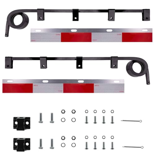 Image of Bar Type Truck Mud Flap Hangers Complete Kit, 3 Coiled, 0.640 inch Square Steel - Pack of 1 Pair Hanger w /All Mounting Brackets & Hardware (Hangers w /Reflective Strips Kit, 30 inch Straight)