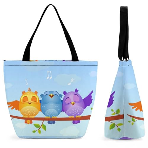 Sac shopping oiseau chanteur grand format voyage cabas épaule chic pour femme