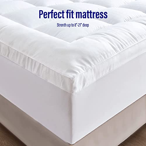 Cooling Extra Thick California King Mattress Topper, Breathable 1300 Gsm Down Alternative Filled Fitted Mattress Protector 8-21" Deep Pocket, Comfort Support Back Mattress Pad Cover (72X84 In,White) #TOP5