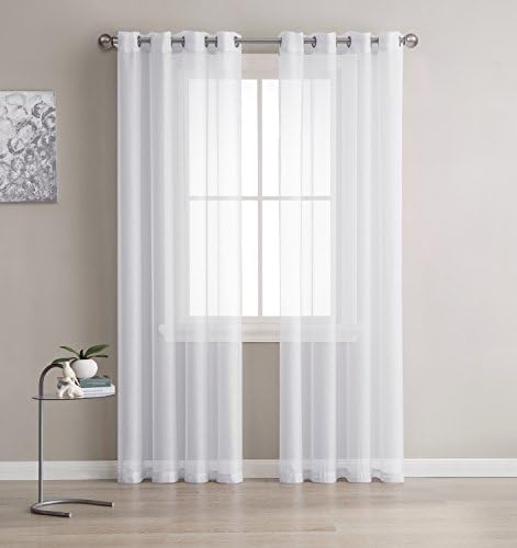 LinenZone Sheer White Curtains. Faux Linen White Sheer Curtains. 2 White Sheer Curtain Panels in Package. Elegant 96 Inch Curtains for Living Room, Bedroom, Kitchen, Nursery. (Karina 54 x 96, White)