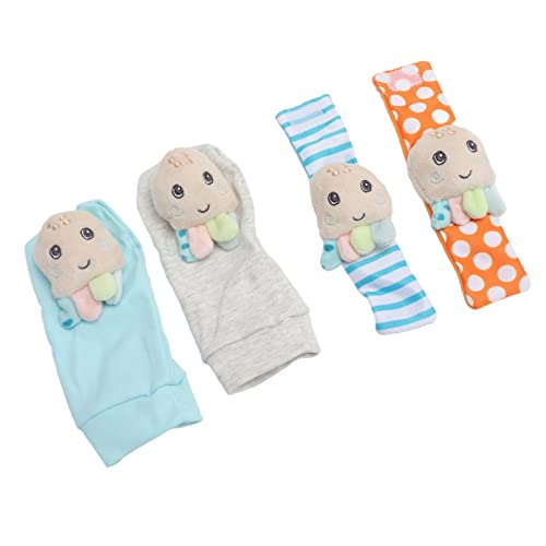Fydun 4pcs Baby Rattle Socks, 4pcs Cute Shape Soft Light Socks, Arm Hand Bracelet Rattles & Plush Rings Wrist Ankle for Babies Infants Boy Girl4