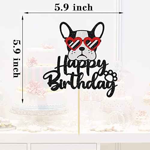 Woobobii FD-1 Happy Birthday Glasses French Bulldog Cake Topper, Puppy Happy Birthday Party Cake Supplies thumb #1